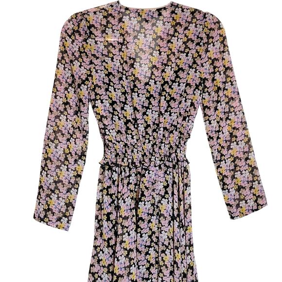 Tommy Hilfiger Sheer Bon Sorbonne Floral Hanky Hem Dress Midi Maxi Pink Black XS - Picture 10 of 16